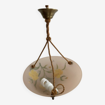 Opaline pendant light hand painted and signed