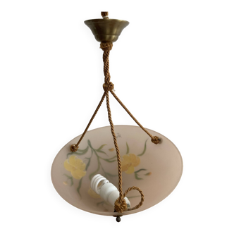 Opaline pendant light hand painted and signed