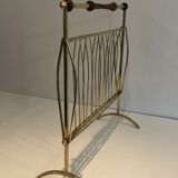 Folding magazine holders in brass and wood, around 1960
