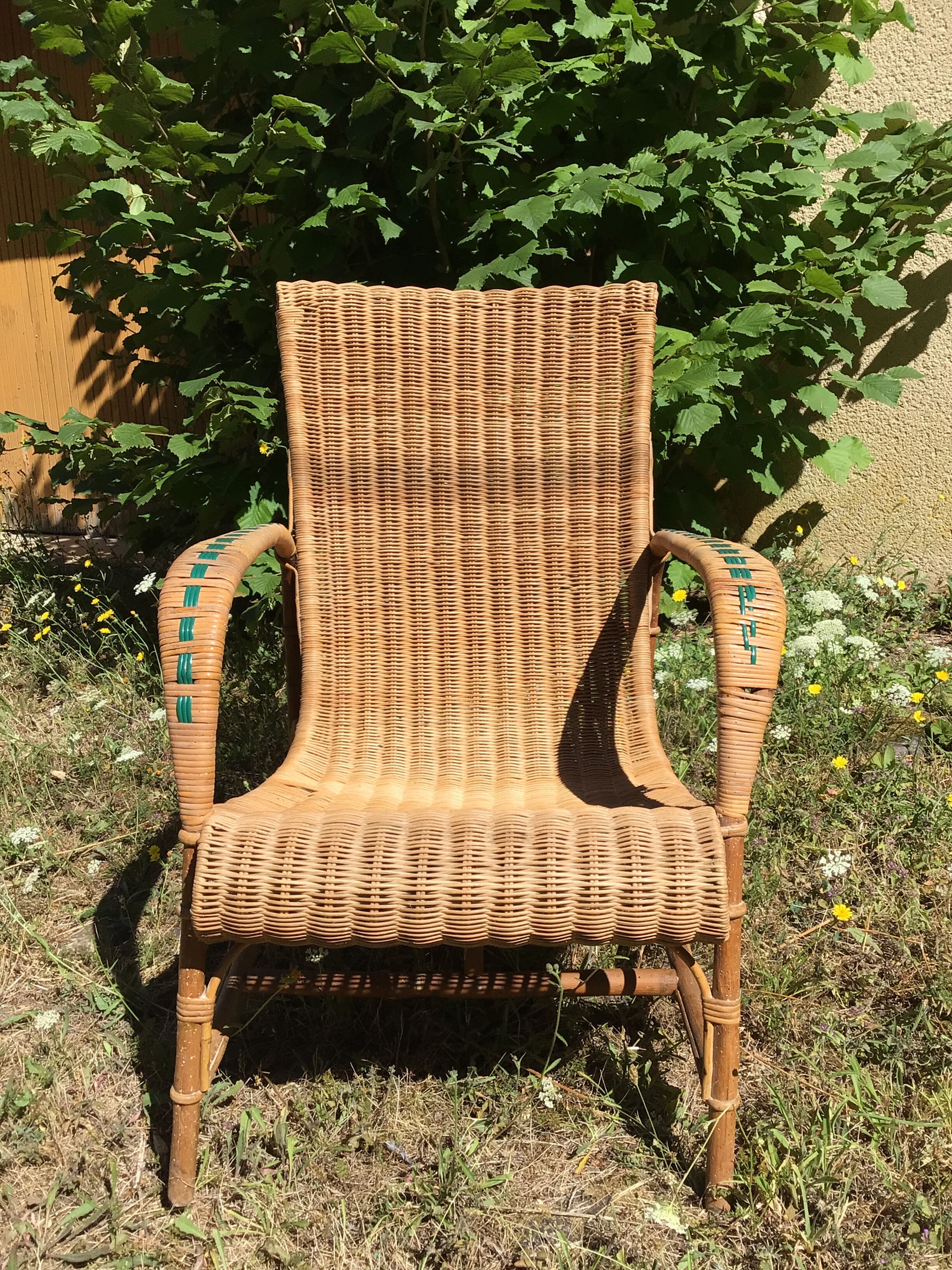 Wicker and rattan armchair 60s