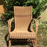 Wicker and rattan armchair 60s