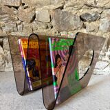Smoked Plexiglas magazine rack by Michel Dumas for Roche Bobois 1970