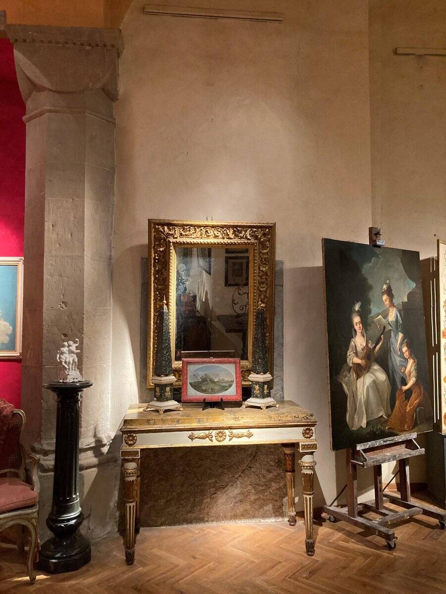 Italian Louis XVI White Lacquer and Giltwood Console with Scagliola Siena Marble Top