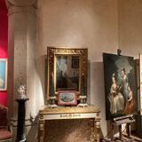 Italian Louis XVI White Lacquer and Giltwood Console with Scagliola Siena Marble Top