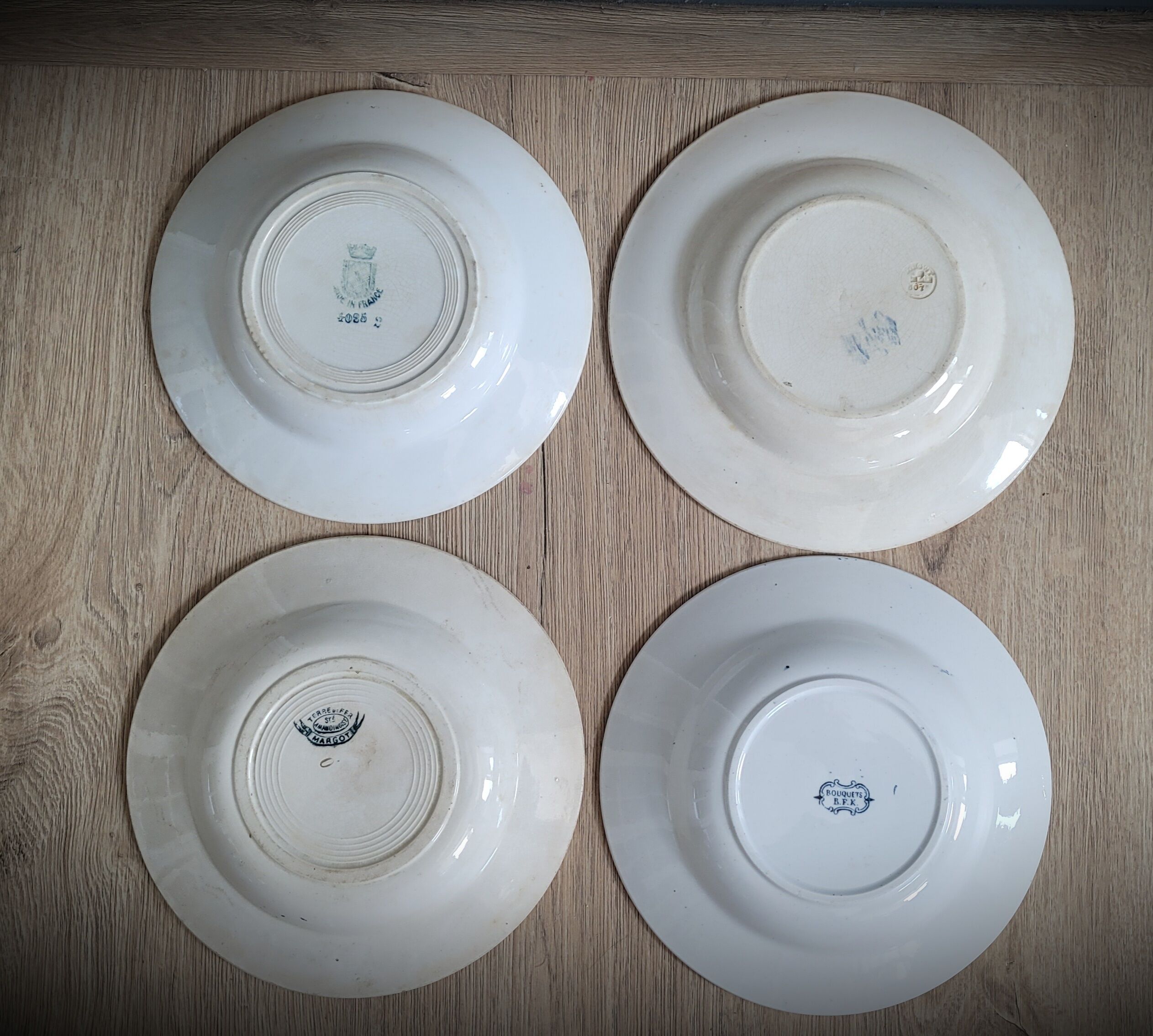 Set 4 blue mismatched plates