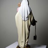 Statuette stuc ND du Mont Carmel, ateliers Olot, yeux en verre, 1920-1930