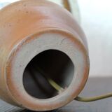 Stoneware lamp, wool lampshade, 70s