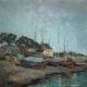 Table "Village and boats by the sea" Marine Bretagne signed 1948