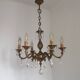 French Mid Century Bronze 6 Light Chandelier With Crystal Droplets 5491