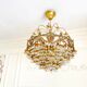 Exceptional vintage chandelier in Murano style crystal, orange, brass.