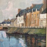 peinture huile signee jp le bras peintre de la marine port breton vue du p