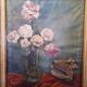 20th century Colorful Flower Bouquet Oil on Canvas Still LIfe