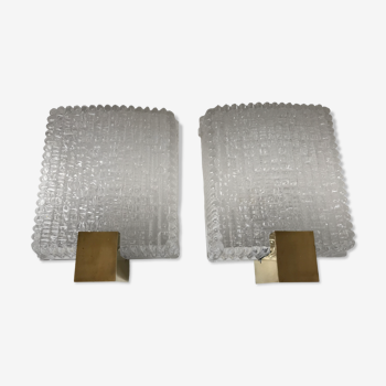 Pair of glass slab and brass design sconces 70