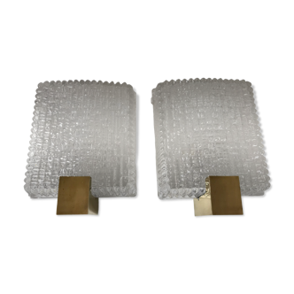 Pair of glass slab and brass design sconces 70