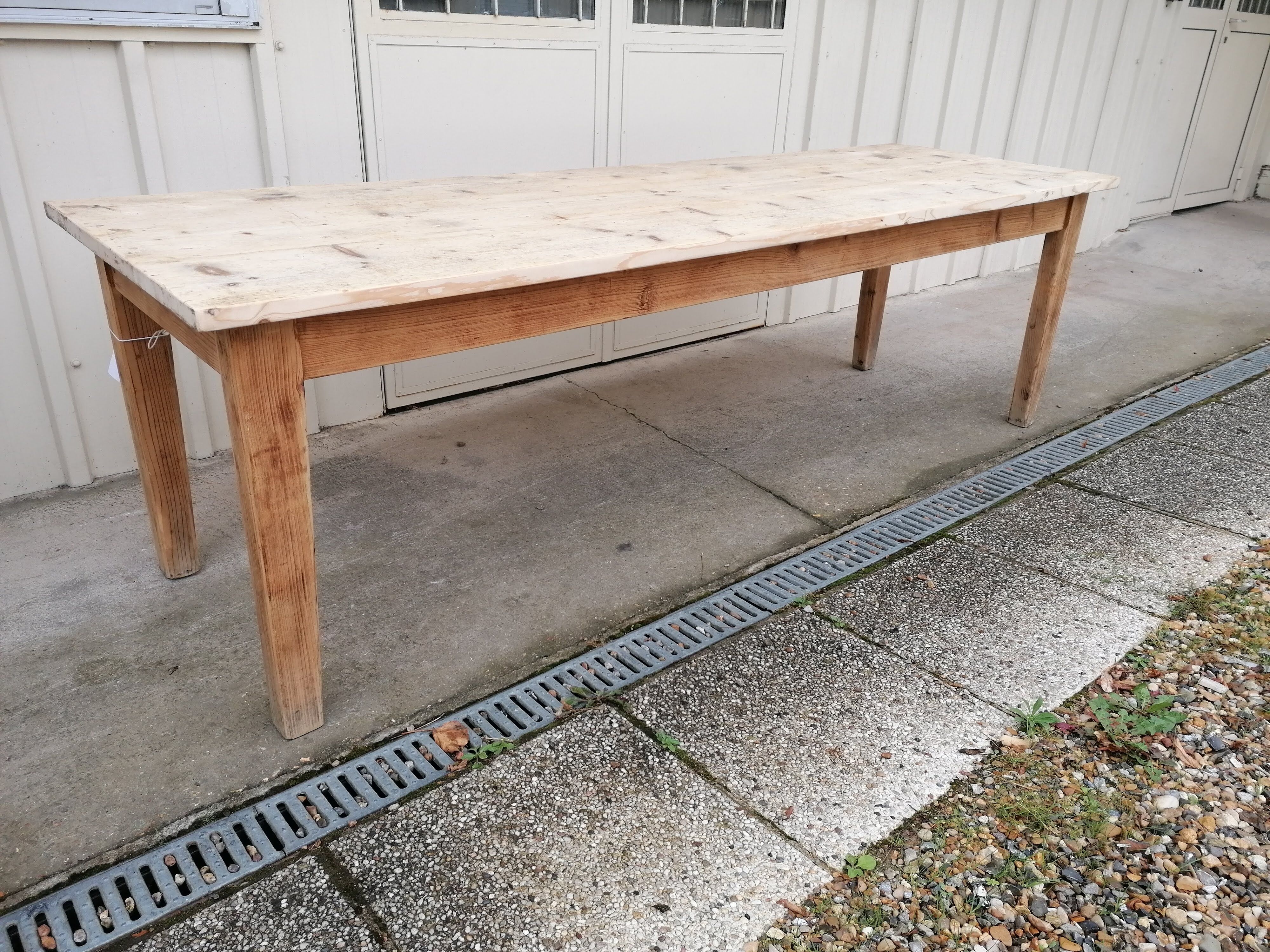 Large vintage wooden farmhouse table, 2.45m, 8 people