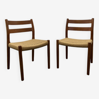 2 chaises de salle à manger danoises en teck du milieu du siècle #84 par Niels O. Møller pour JL Moller