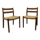 2 chaises de salle à manger danoises en teck du milieu du siècle #84 par Niels O. Møller pour JL Moller