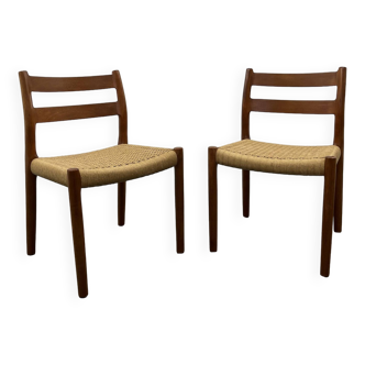 2 chaises de salle à manger danoises en teck du milieu du siècle #84 par Niels O. Møller pour JL Moller