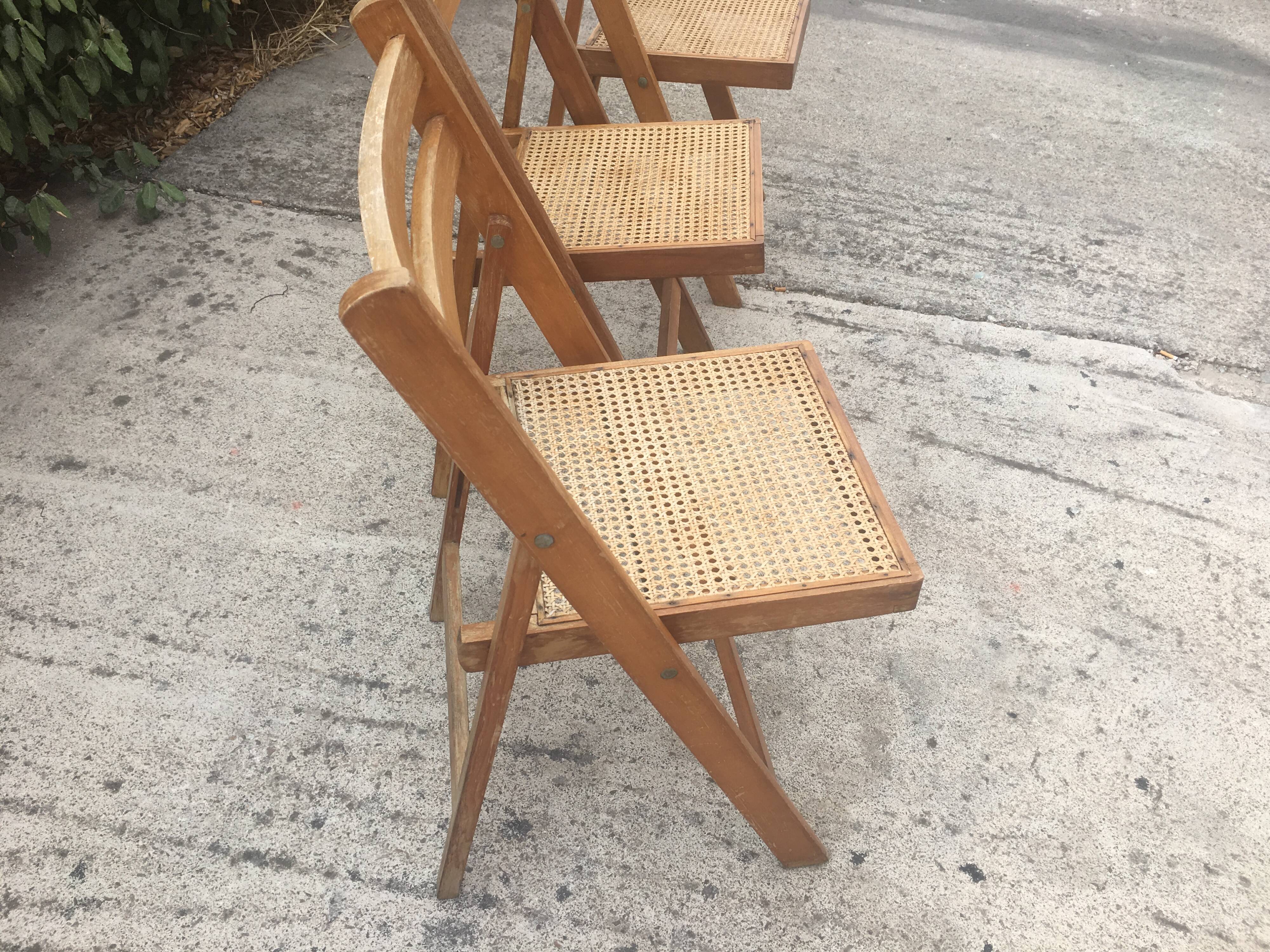 3 wood folding chairs and vintage canning