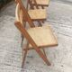 3 wood folding chairs and vintage canning