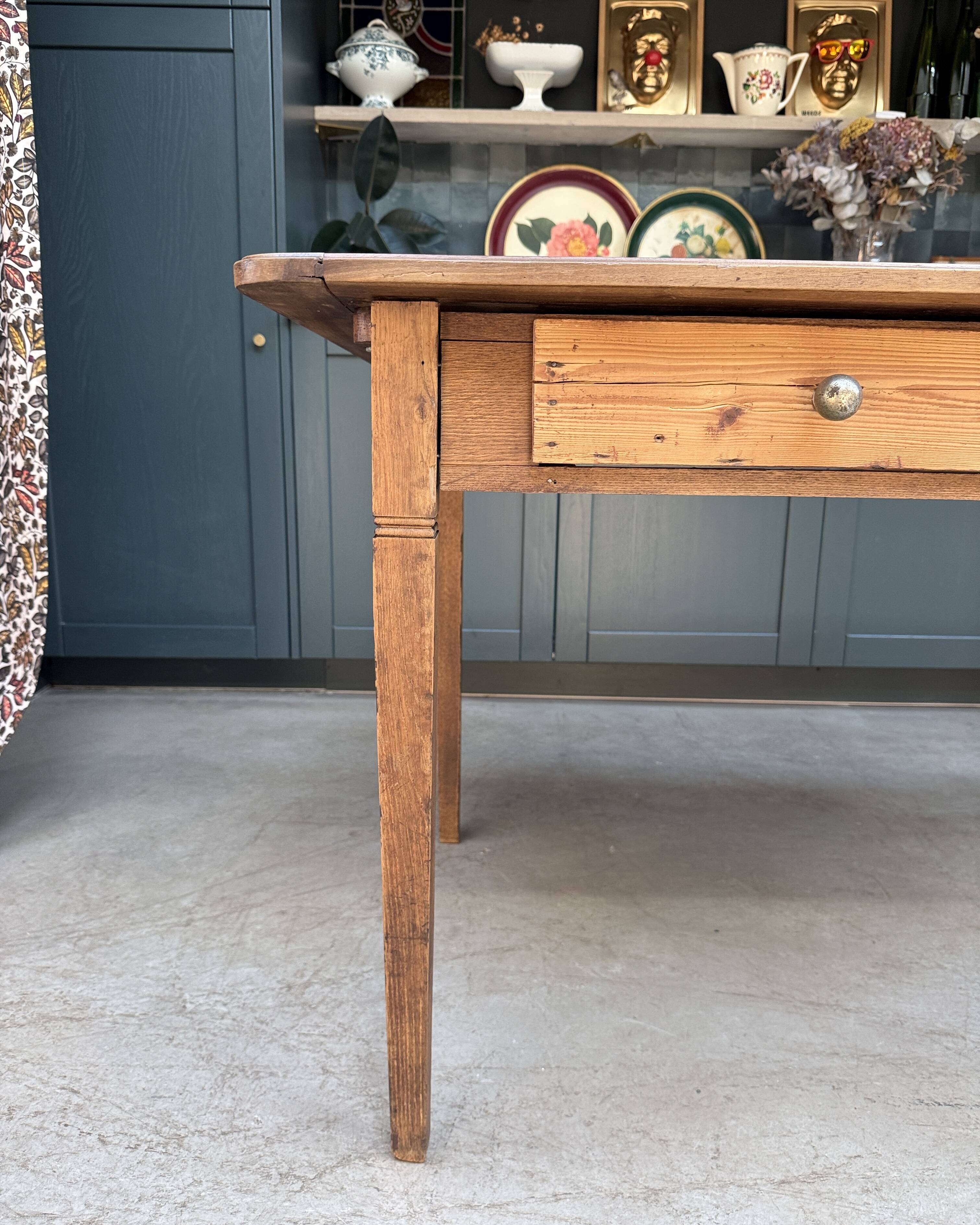 Renovated oak and walnut farmhouse table.