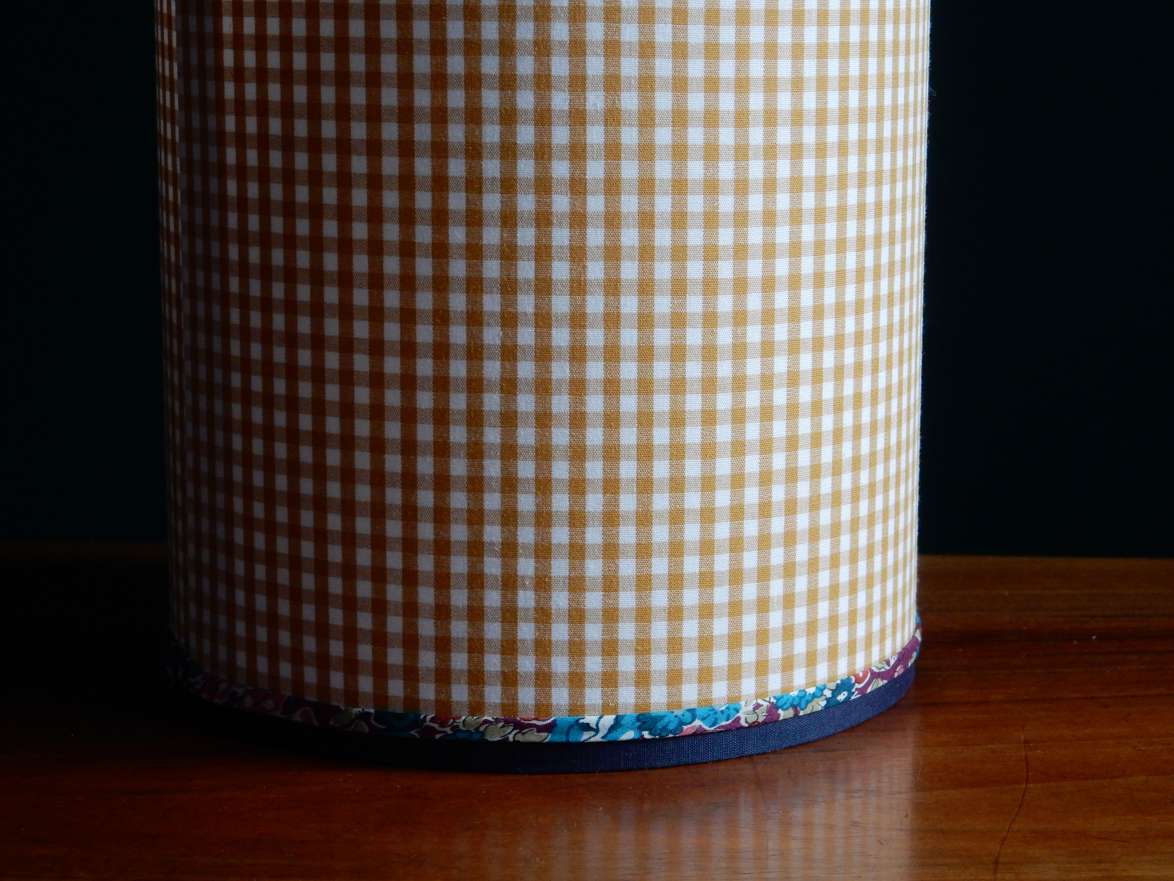 Cylindrical lampshade gingham fabric and liberty