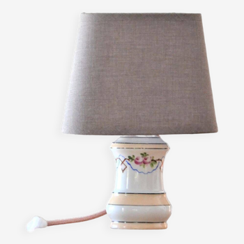 Painted porcelain table lamp, flower decor.