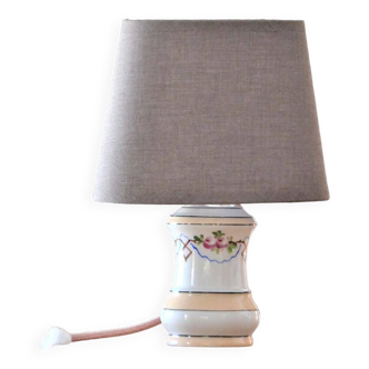 Painted porcelain table lamp, flower decor.