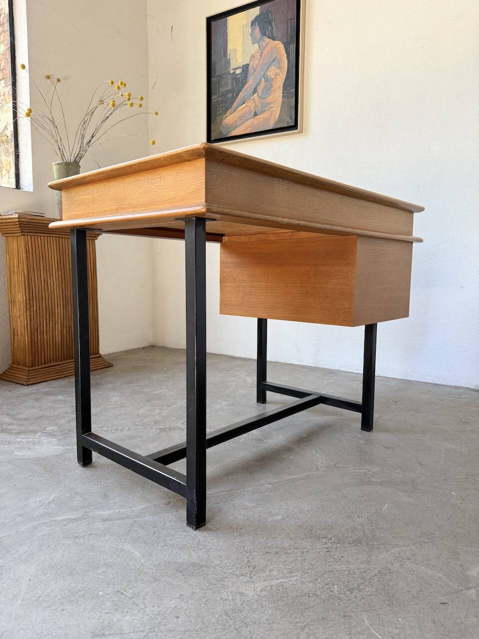 Modernist 50s oak metal desk