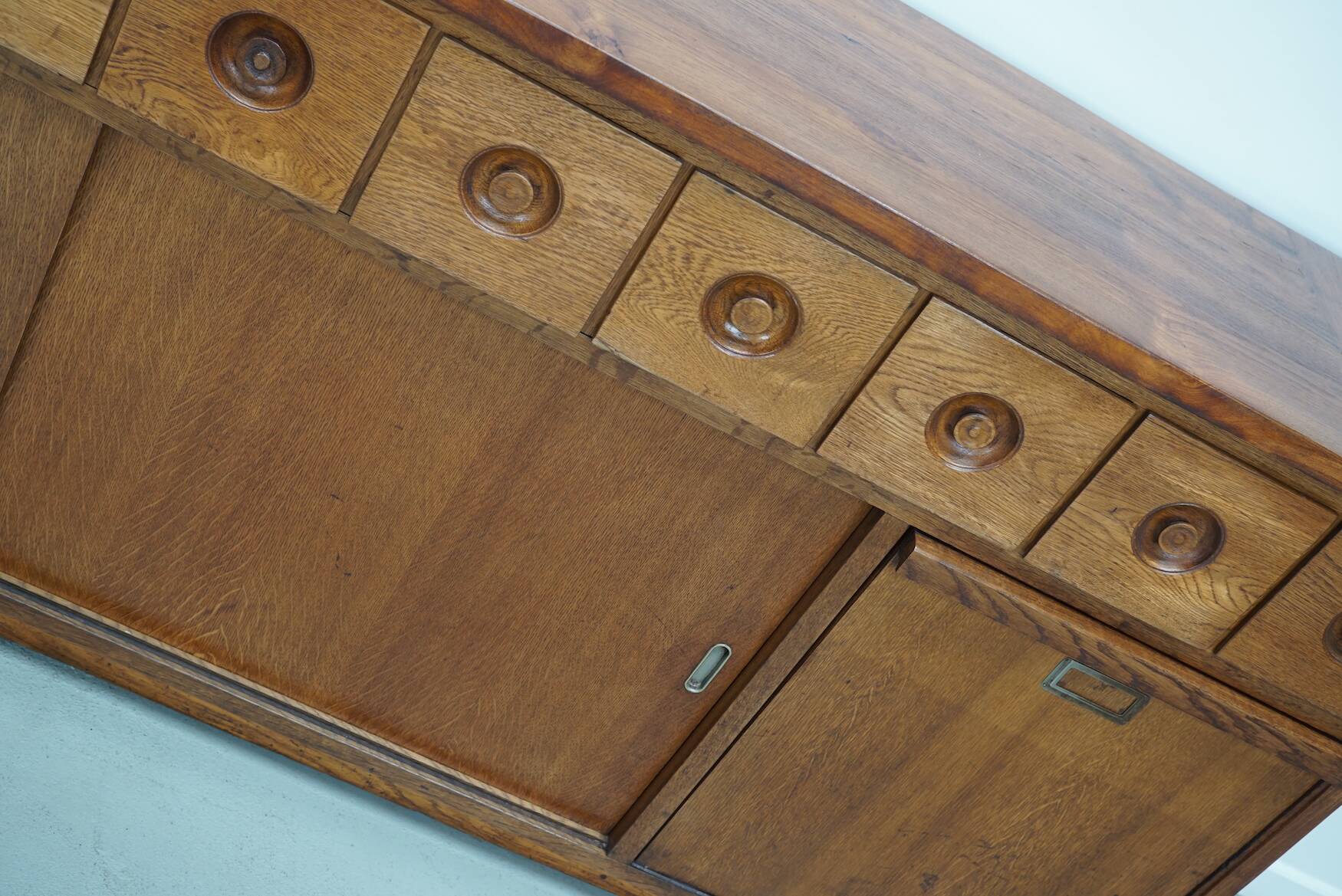Dutch Industrial Oak Apothecary / Bakery Cabinet, circa 1950s