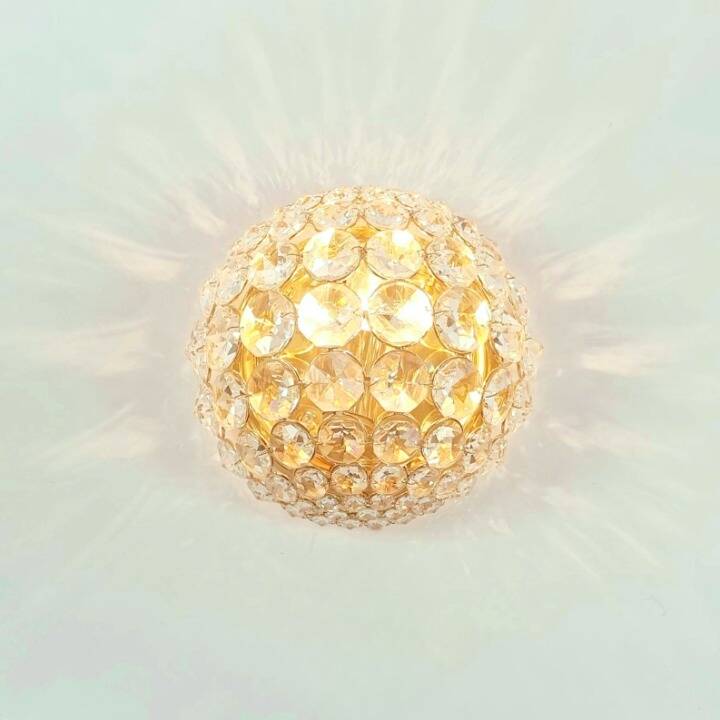 Mid Century Crystal Glass & Gilt Brass Wall Lamp from Palwa, Germany, 1970s