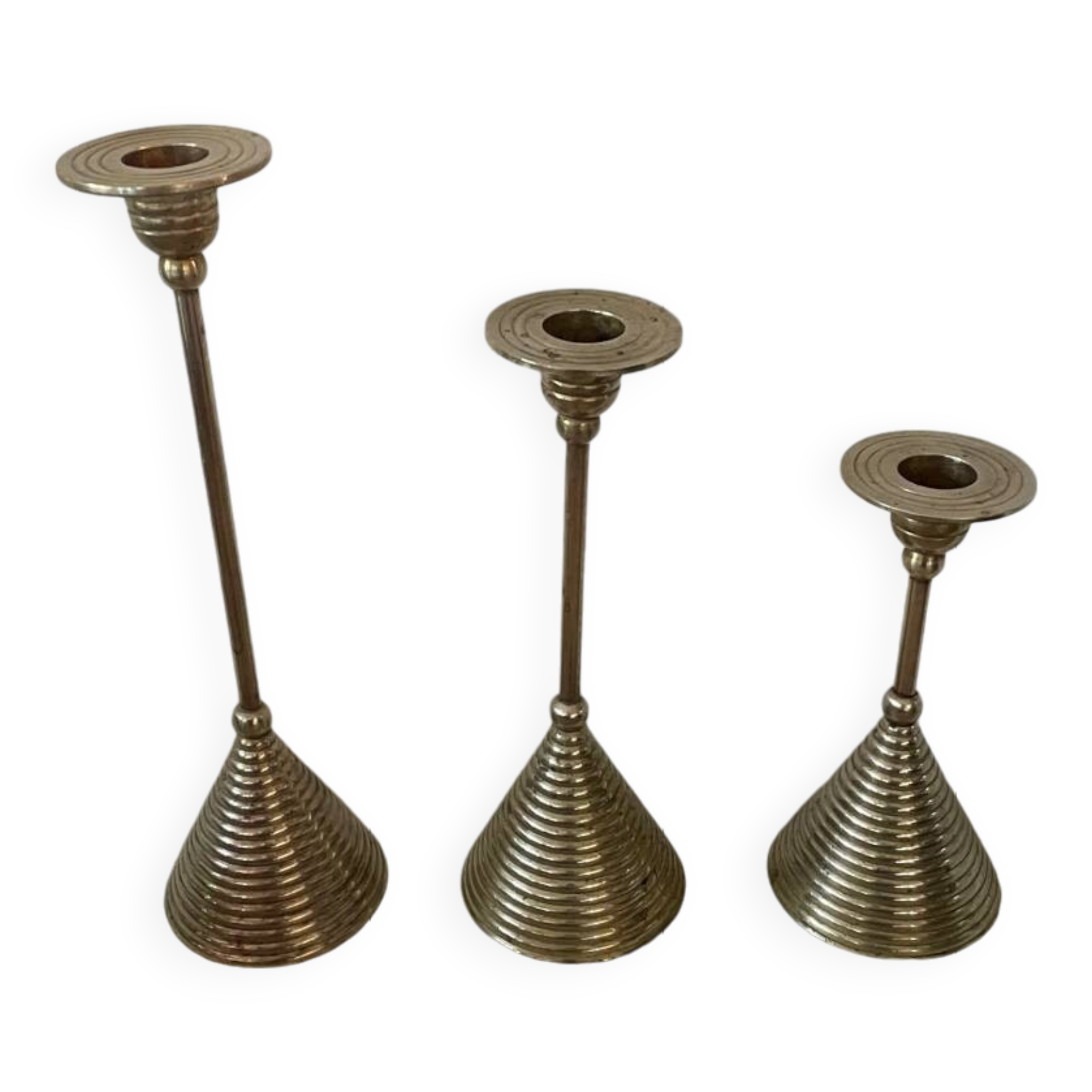 Set of three vintage brass candle holders