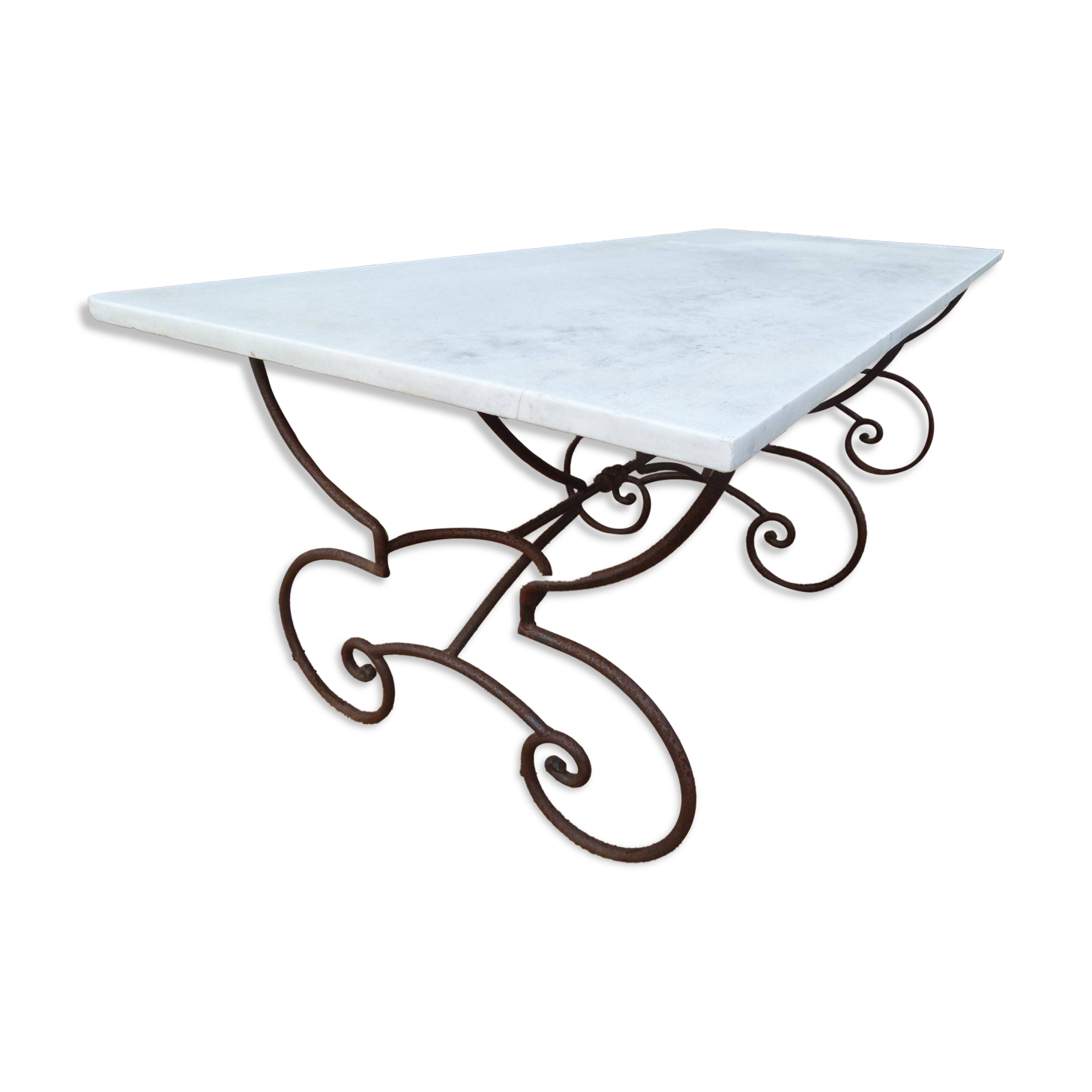 Marble table with wrought iron legs