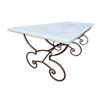 Marble table with wrought iron legs