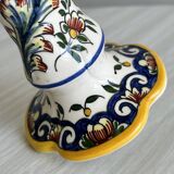 Desvres earthenware candle holder, hand-painted floral decoration.