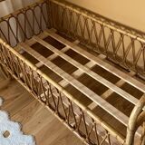 Lit bébé en rotin + matelas bambou sur mesure