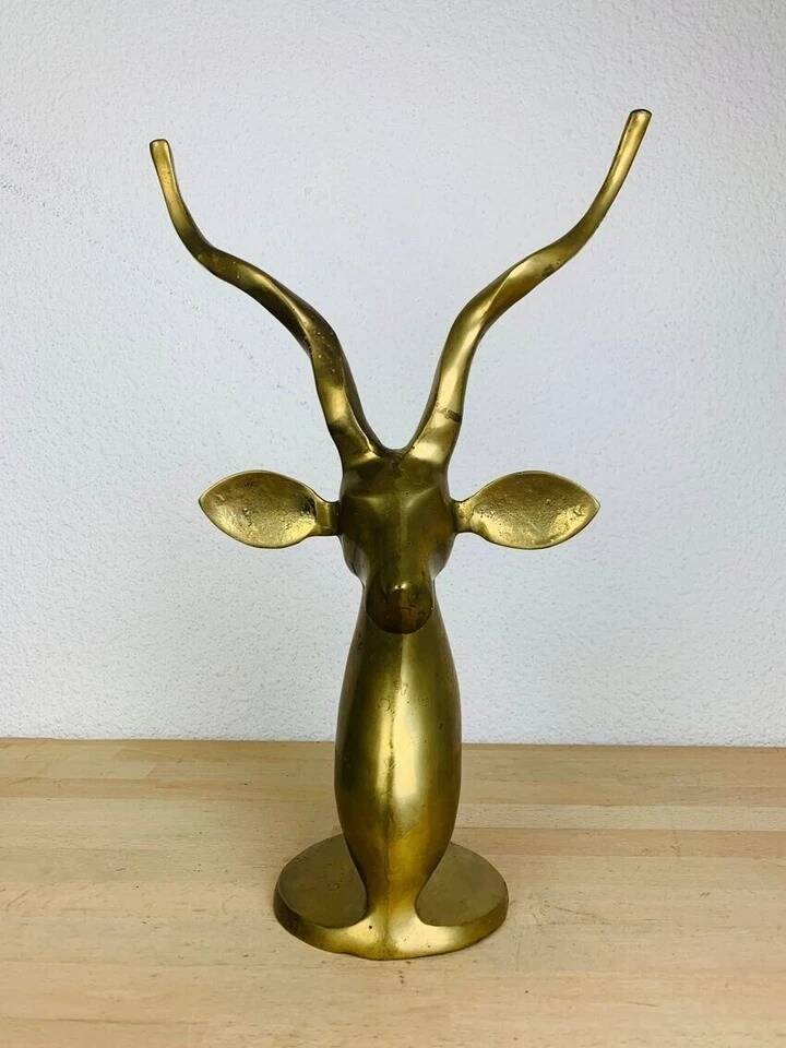 XXL vintage brass antelope head sculpture