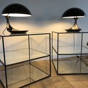 2 tables, black metal contemporary sofa pieces and glasses on 3 levels 60x60x60