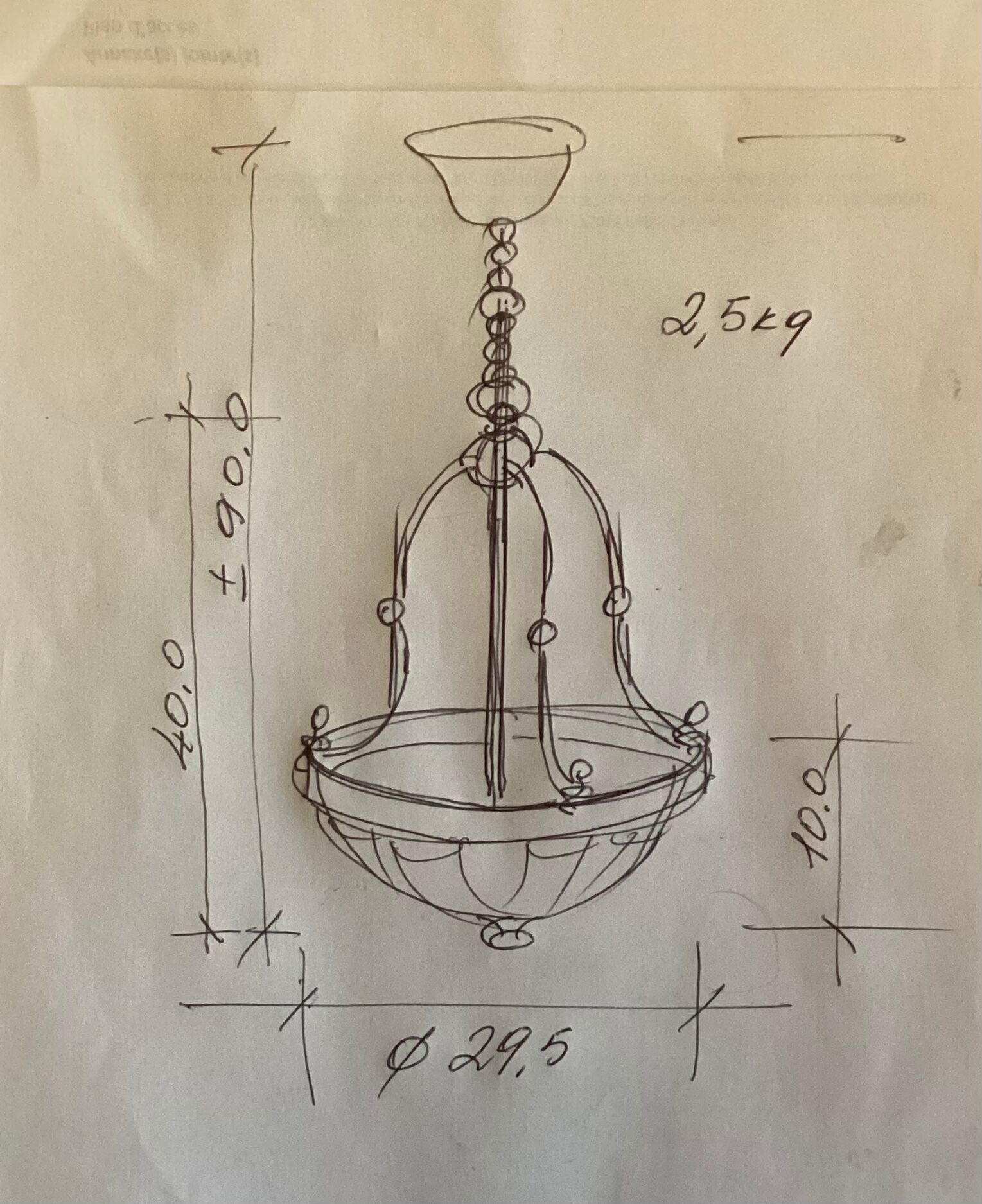 Vintage suspension in gilded brass and pressed glass