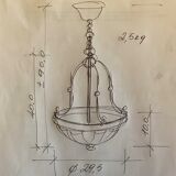 Vintage suspension in gilded brass and pressed glass