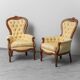 Coppia di poltrone stile luigi filippo legno tessuto giallo xix