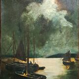 Tableau impressionniste, huile sur bois  XIXème siècle - Marine signée