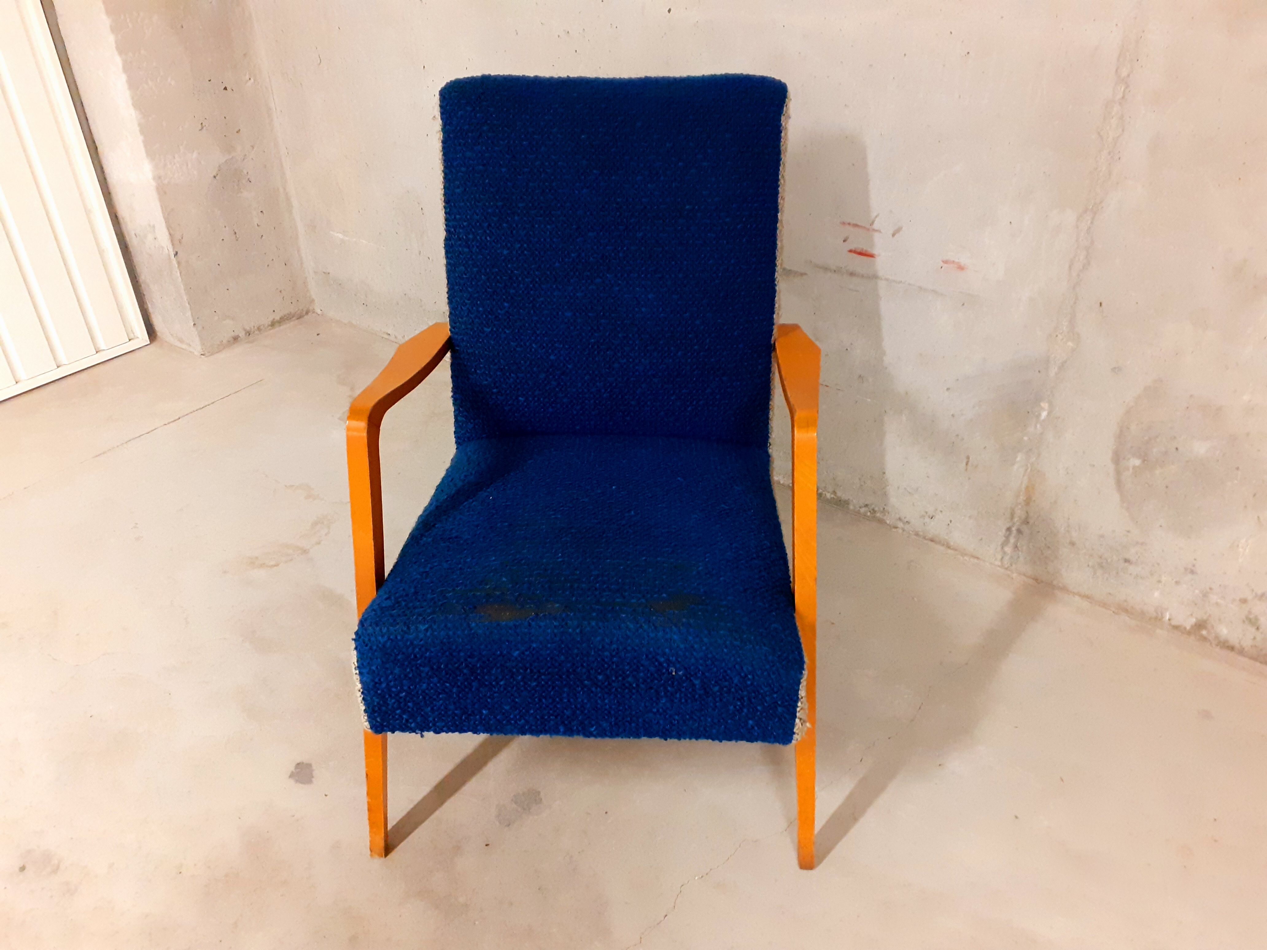 Vintage armchair 50s in wood and fabric