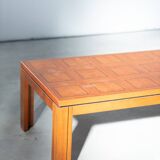 1970s "Fox Hunt" Design Rectangular Cherry Wood Inlaid Coffee Table