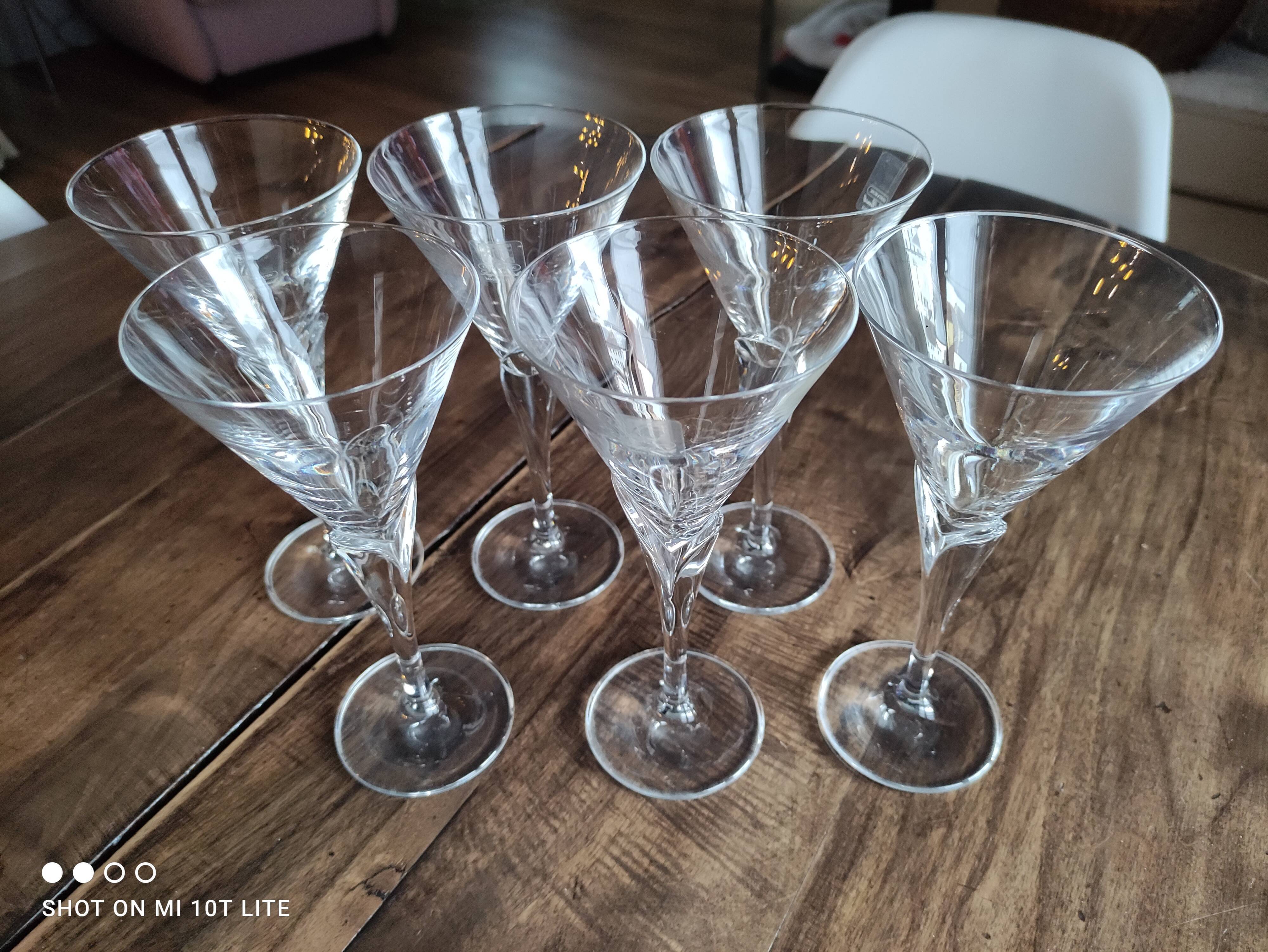 Set of 6 vintage white wine glasses in Light & Music crystal model Florian by Luigi Bormioli