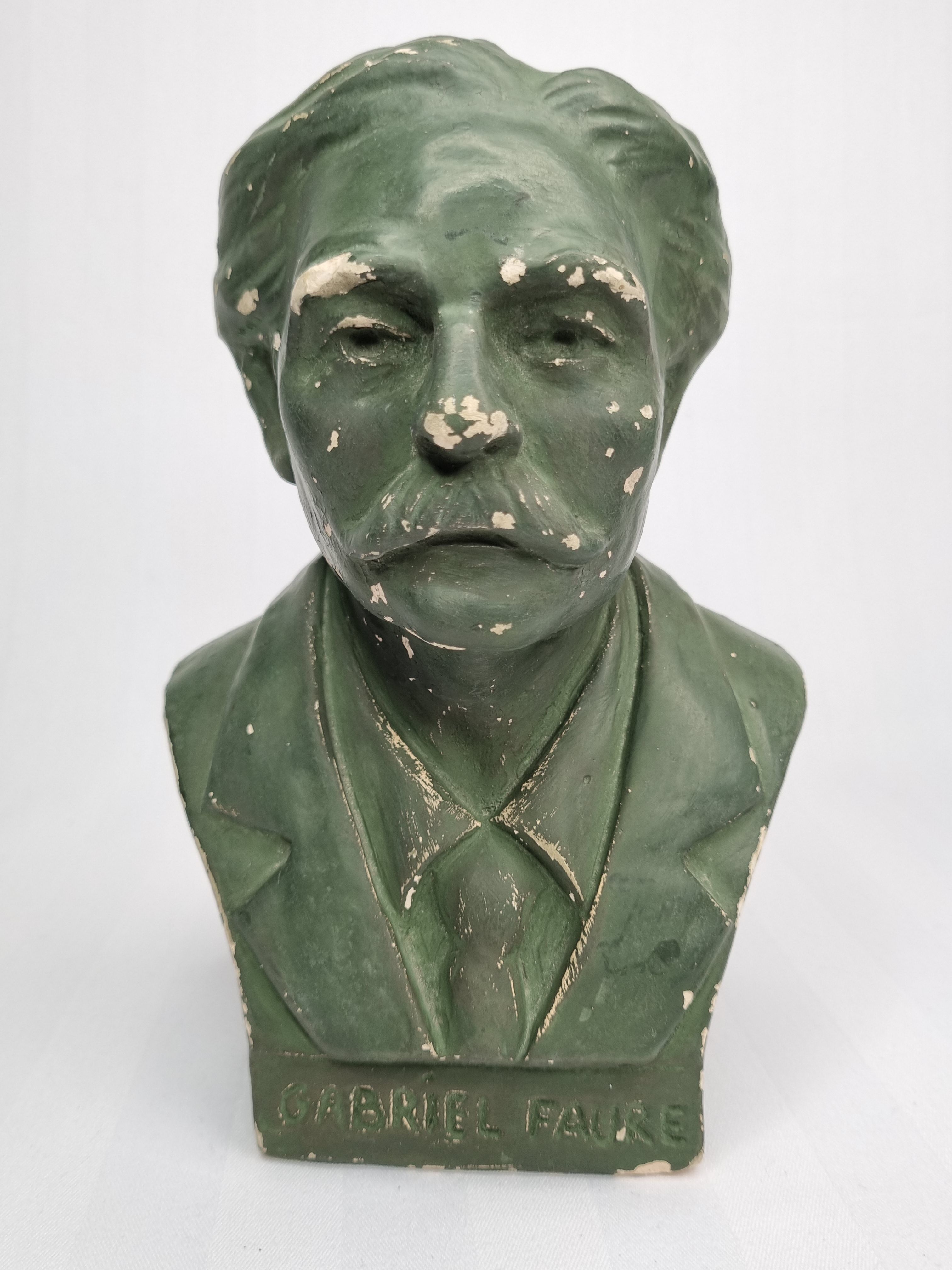 Bust in patinated plaster of the composer Gabriel Fauré, signed, 19 cm