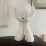 Lampe à main vintage en céramique blanche. France années 1970. Style Memphis