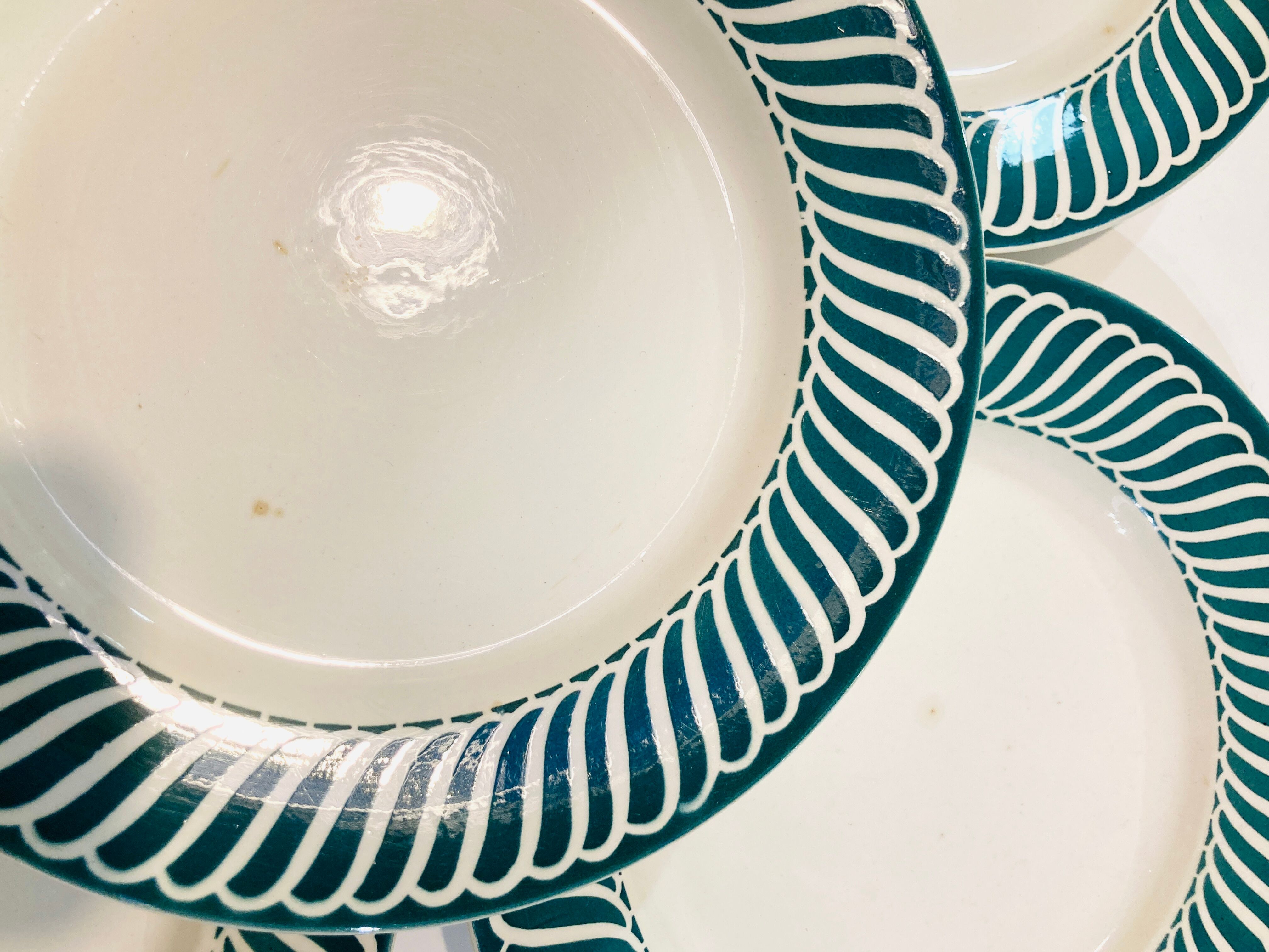 X6 green plates Jaquot digoin sarreguemines -vintage-retro-cuisine