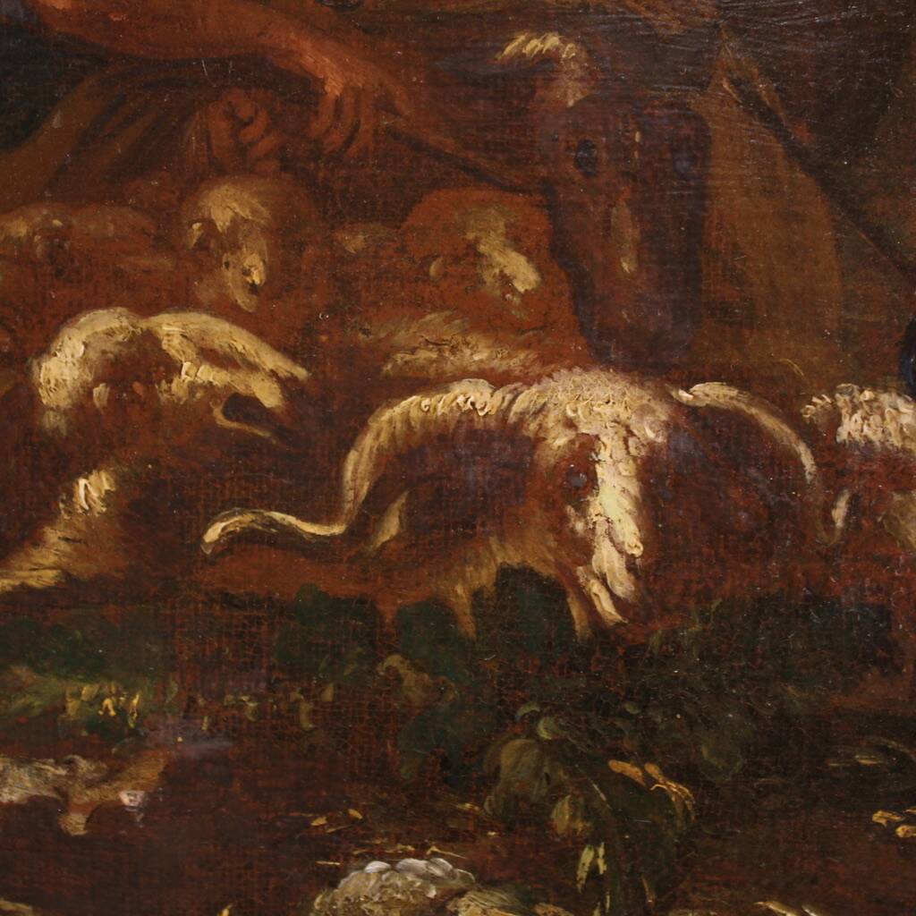 Peinture italienne antique du XVIIIe siècle, paysage avec scène pastorale