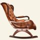 Rocking chair with footrest, wood and tufted leather
